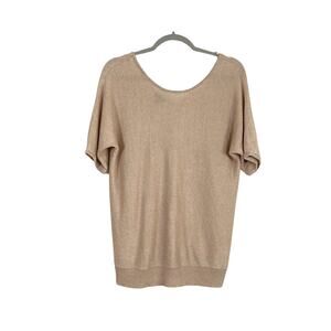 Talbots Linen Blend Beige Gold Metallic Dolman Short Sleeve Sweater Size Medium
